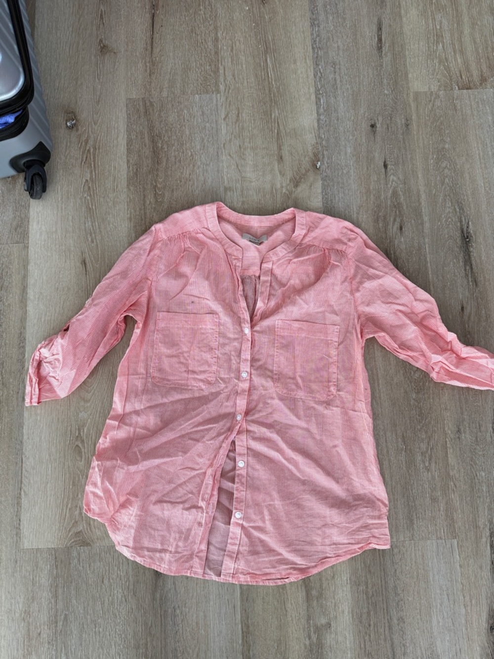 LOFT Coral & white striped button down Shirt